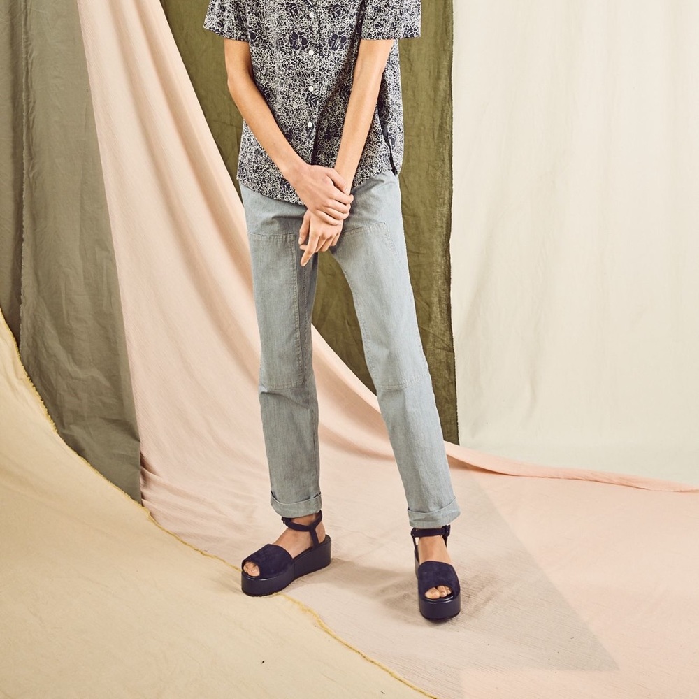 STEVEN ALAN Painter Pant Blue White Rail Stripe